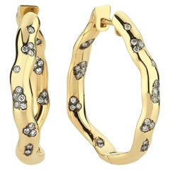 14k Gold Amorph Hoop Earrings in Pair with 0.33 ct Partial Diamond detail