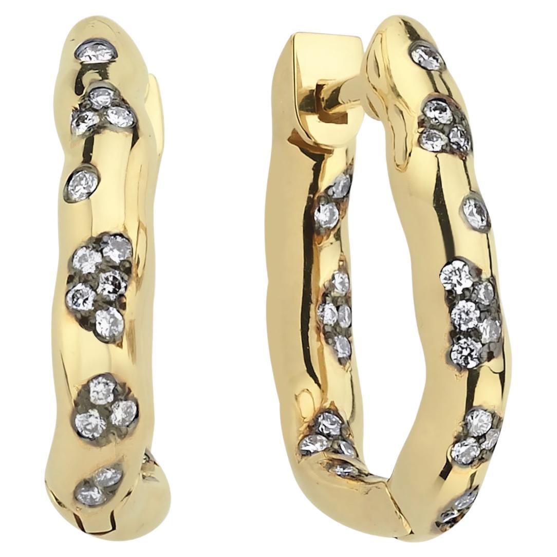 14k Gold Amorph Small Hoop Earrings with 0.15 ct Partial Diamonds (Single)