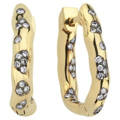 14k Gold Amorph Small Hoop Earrings with 0.15 ct Partial Diamonds (Single)