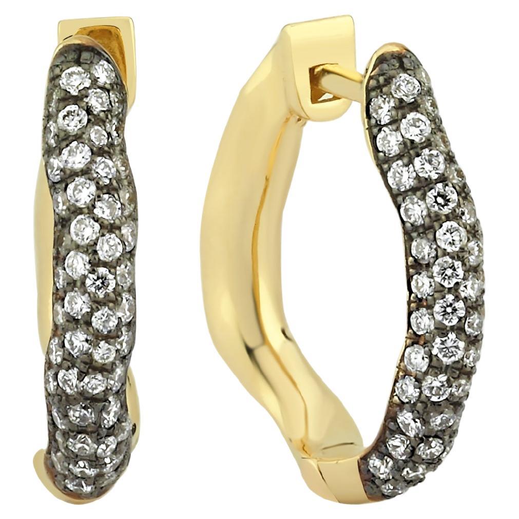 14k Gold Amorph Small Hoop Earrings with 0.40 ct Diamond (Single)