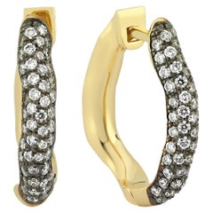 14k Gold Amorph Small Hoop Earrings with 0.40 ct Diamond (Single)