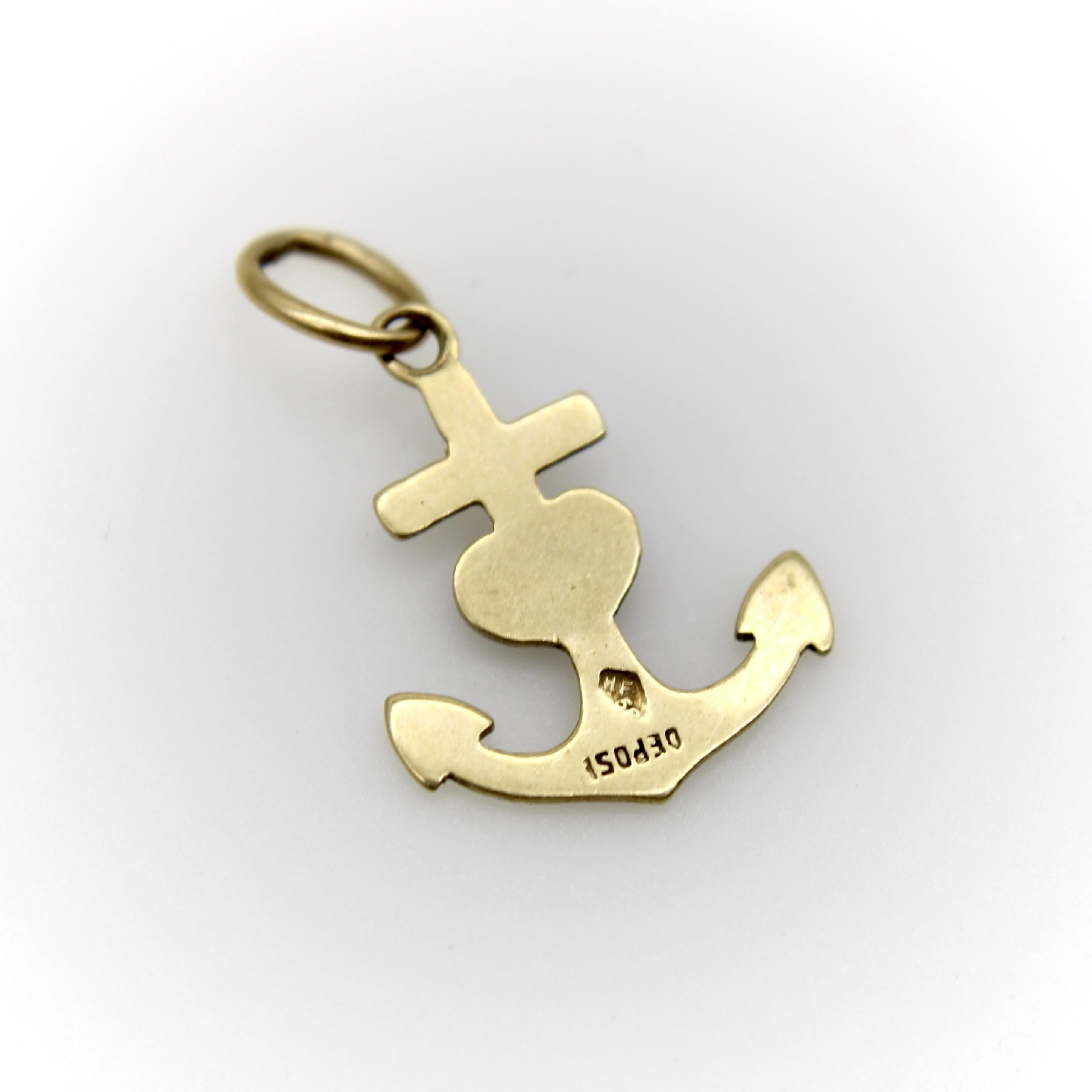 Women's or Men's 14K Gold Anchor and Enameled Red Heart Pendant Charm For Sale