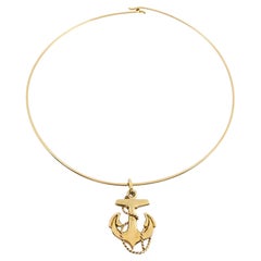 14k Gold Anchor Pendant 14k Wire Choker Necklace