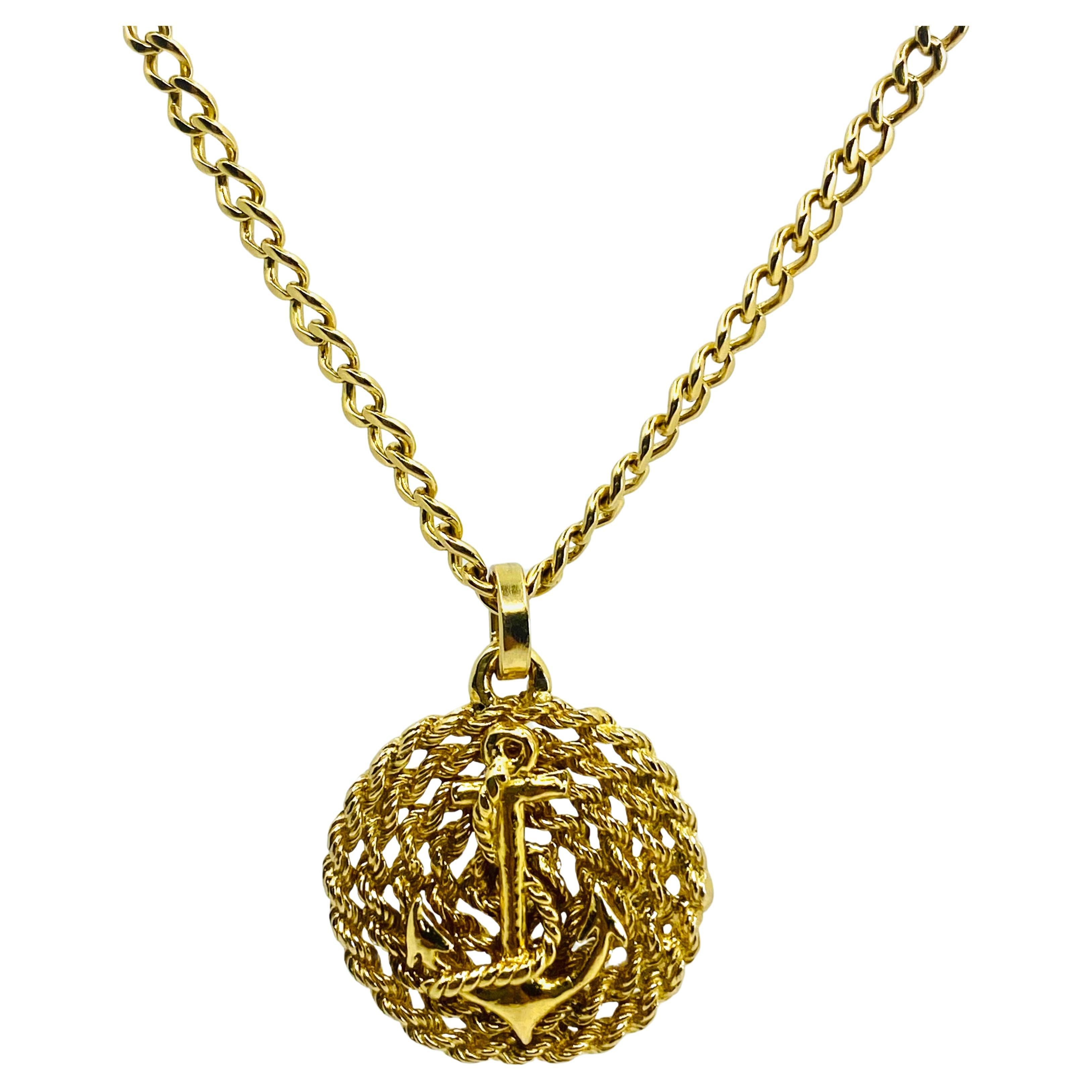 Collier en or 14k avec pendentif ancre et chaîne à motif de corde Unisexe en vente