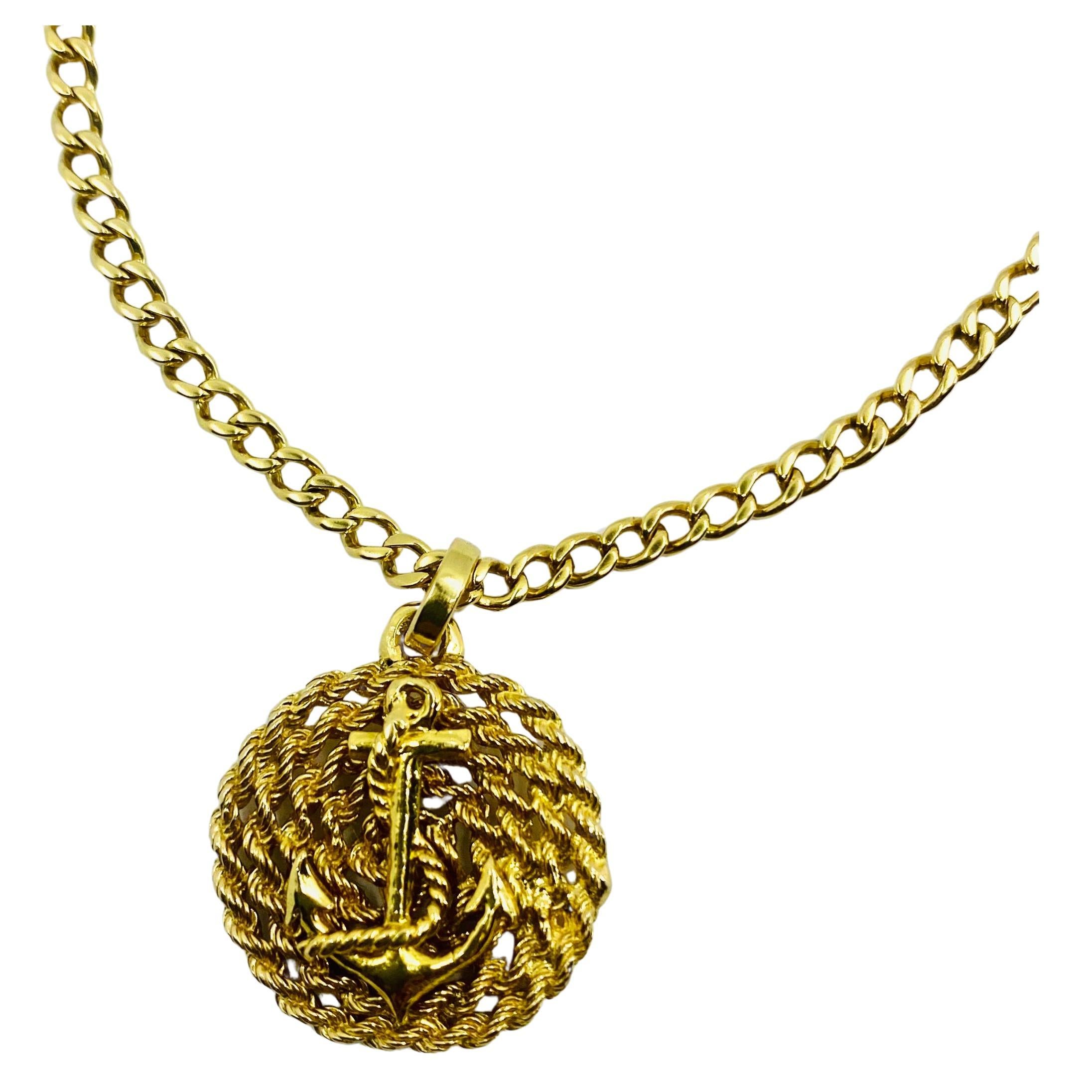 Collier en or 14k avec pendentif ancre et chaîne à motif de corde en vente 3