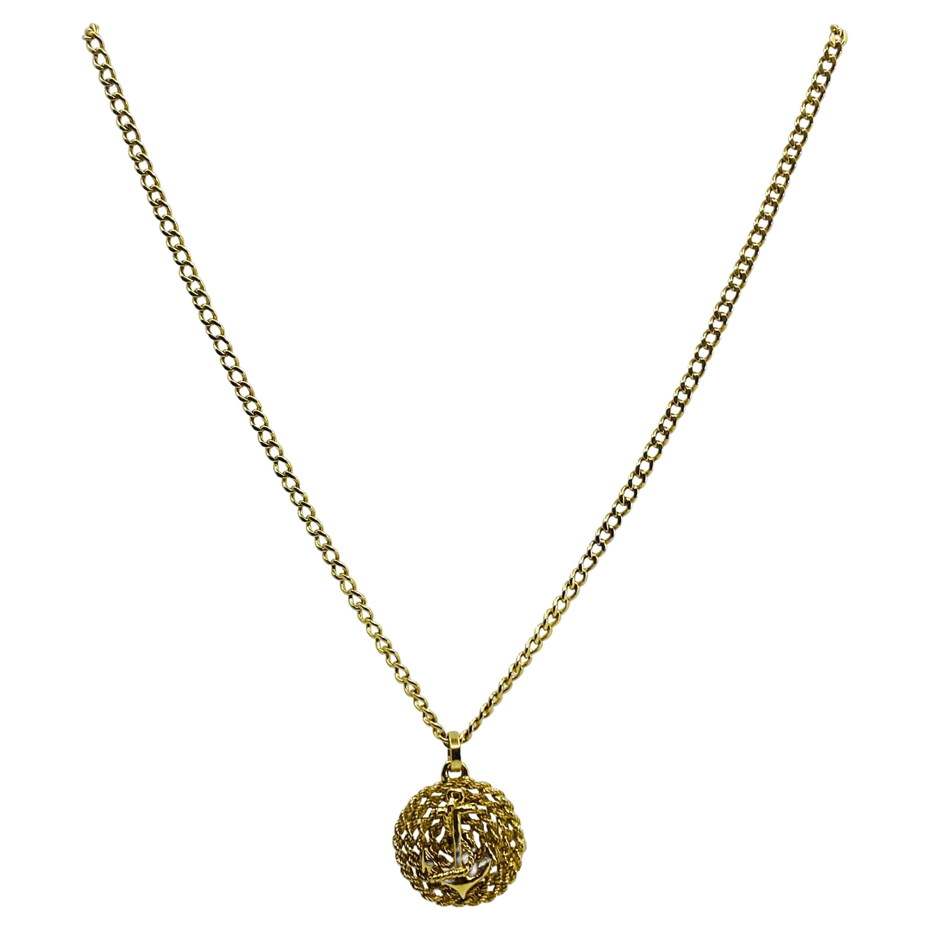 14k Gold Anchor Pendant Rope Design Chain Necklace