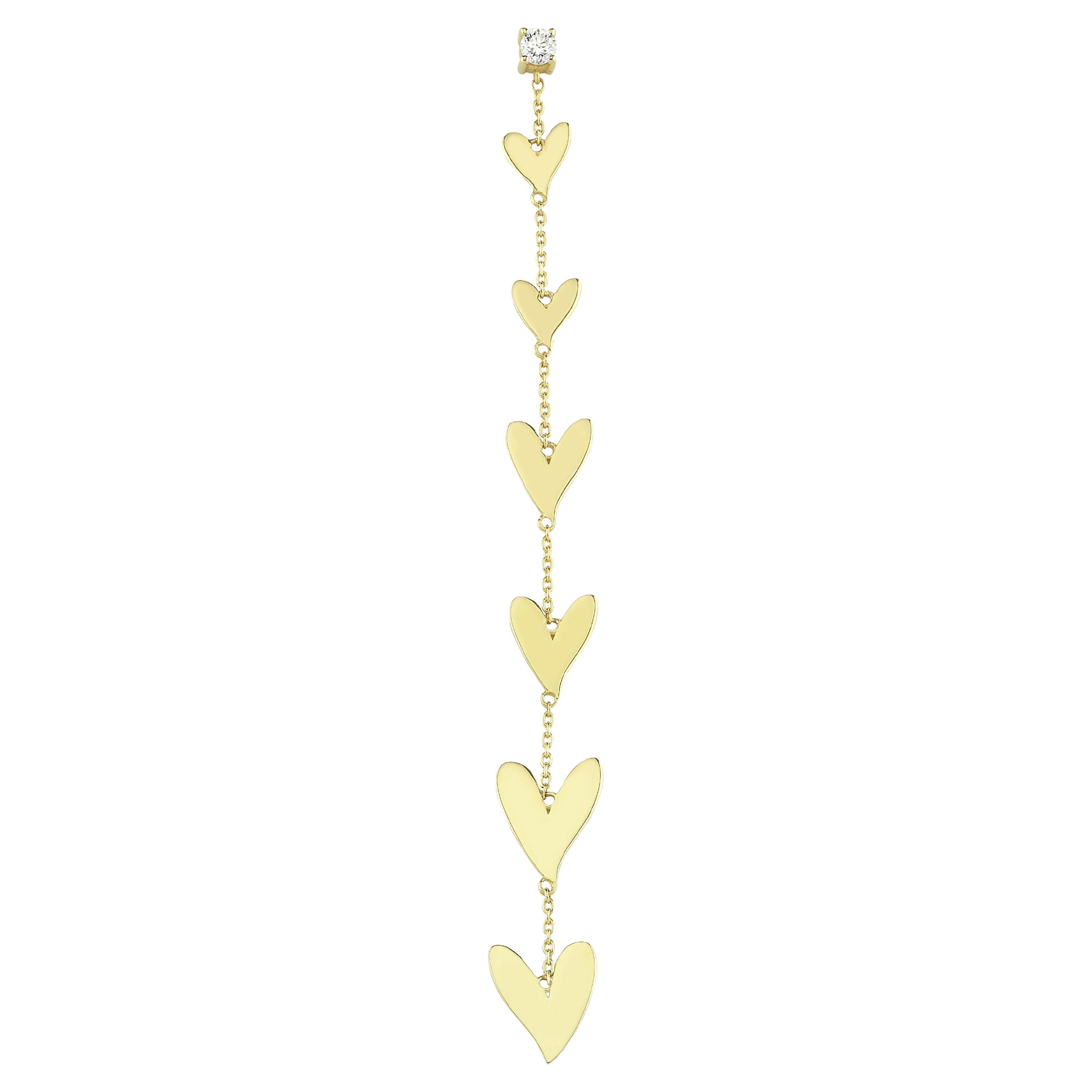 14k Gold and 0.12 ct Diamond Heart Chain Earring (Single) For Sale