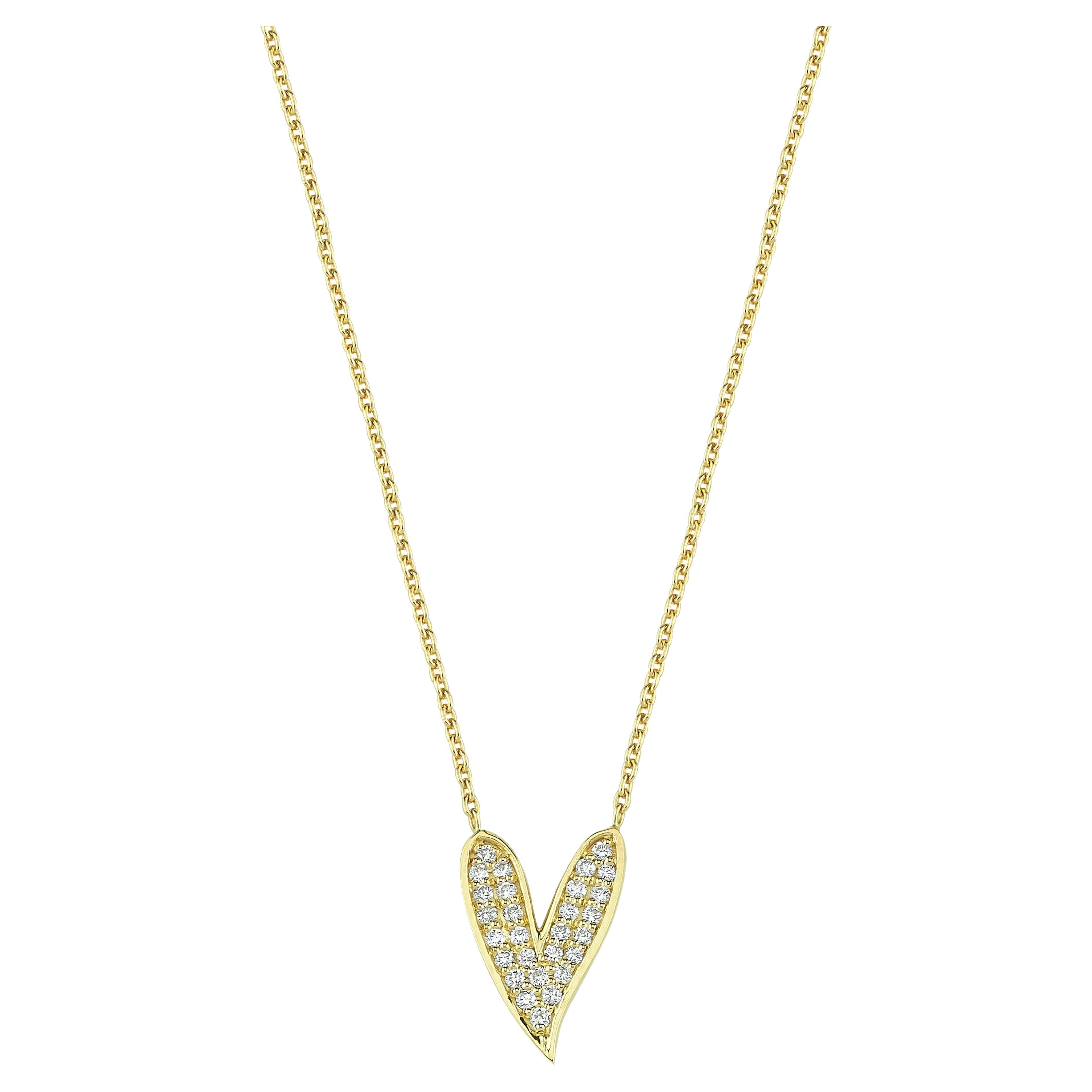 14k Gold and 0.17ct Diamond Heart Necklace For Sale