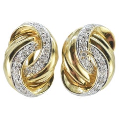 Vintage 14k Gold and 1.5cttw Diamond Knot Earrings