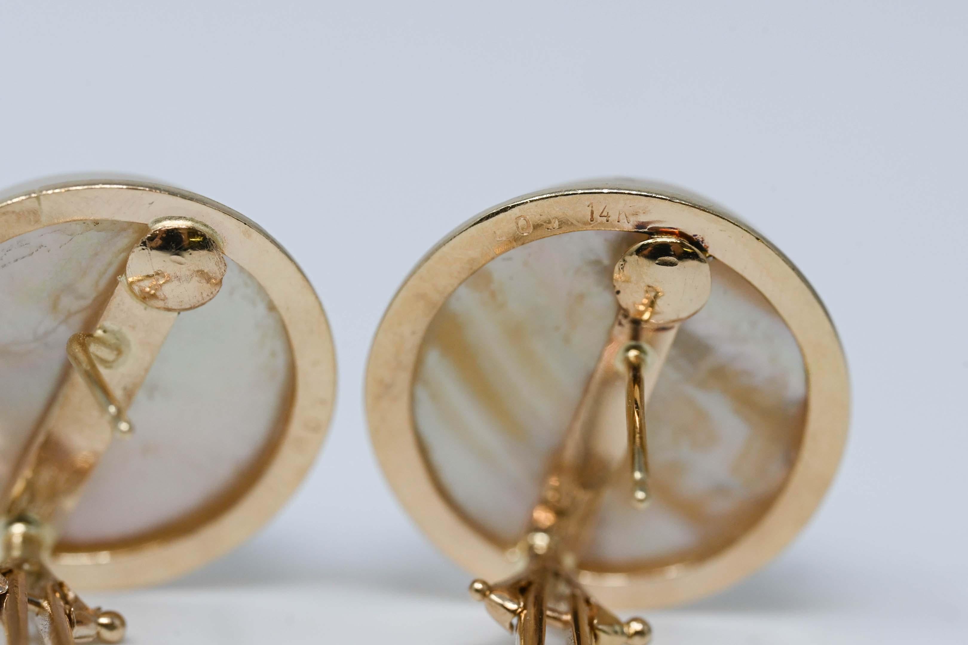 Cabochon 14k Gold and Mabee Pearl Earrings For Sale