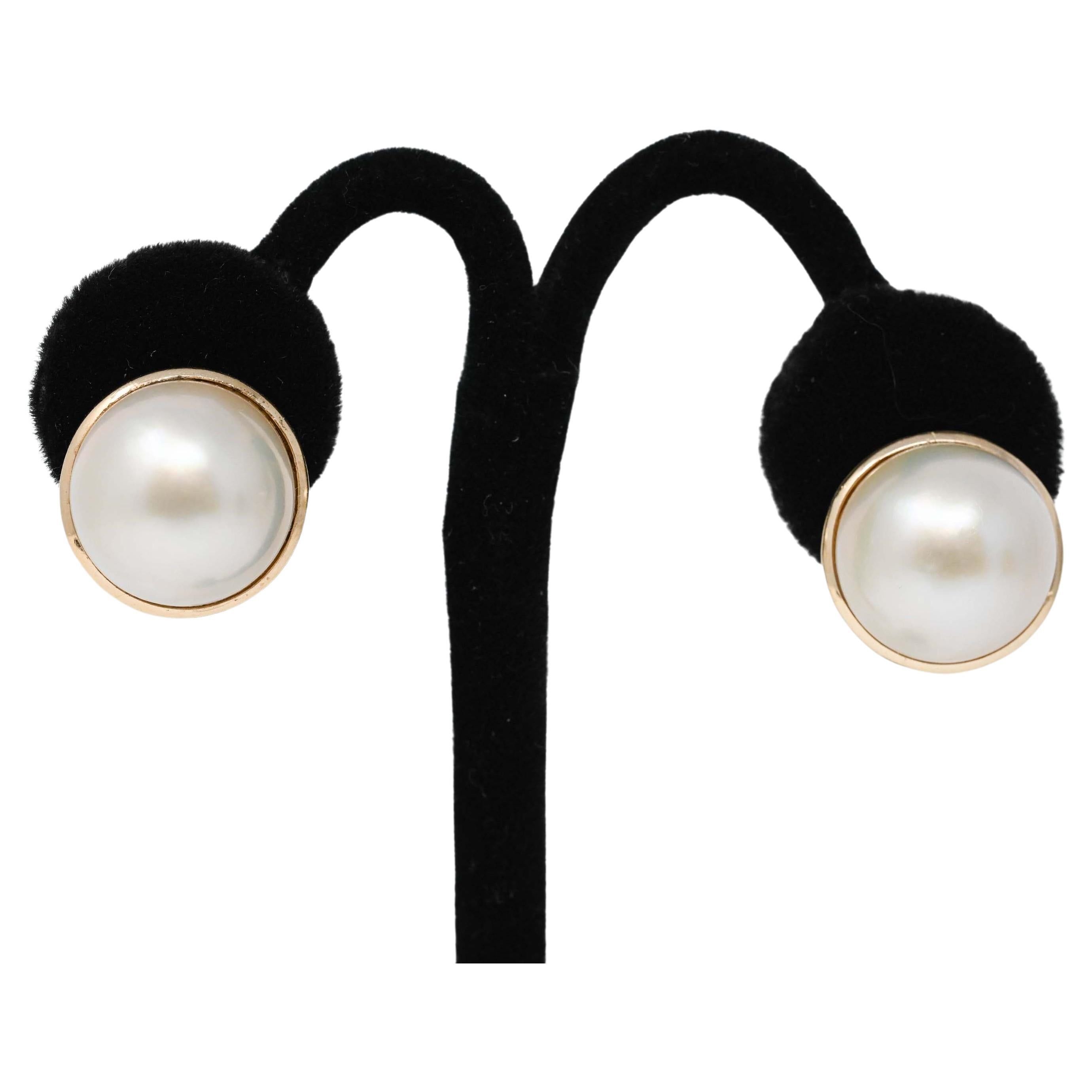 14k Gold and Mabee Pearl Earrings