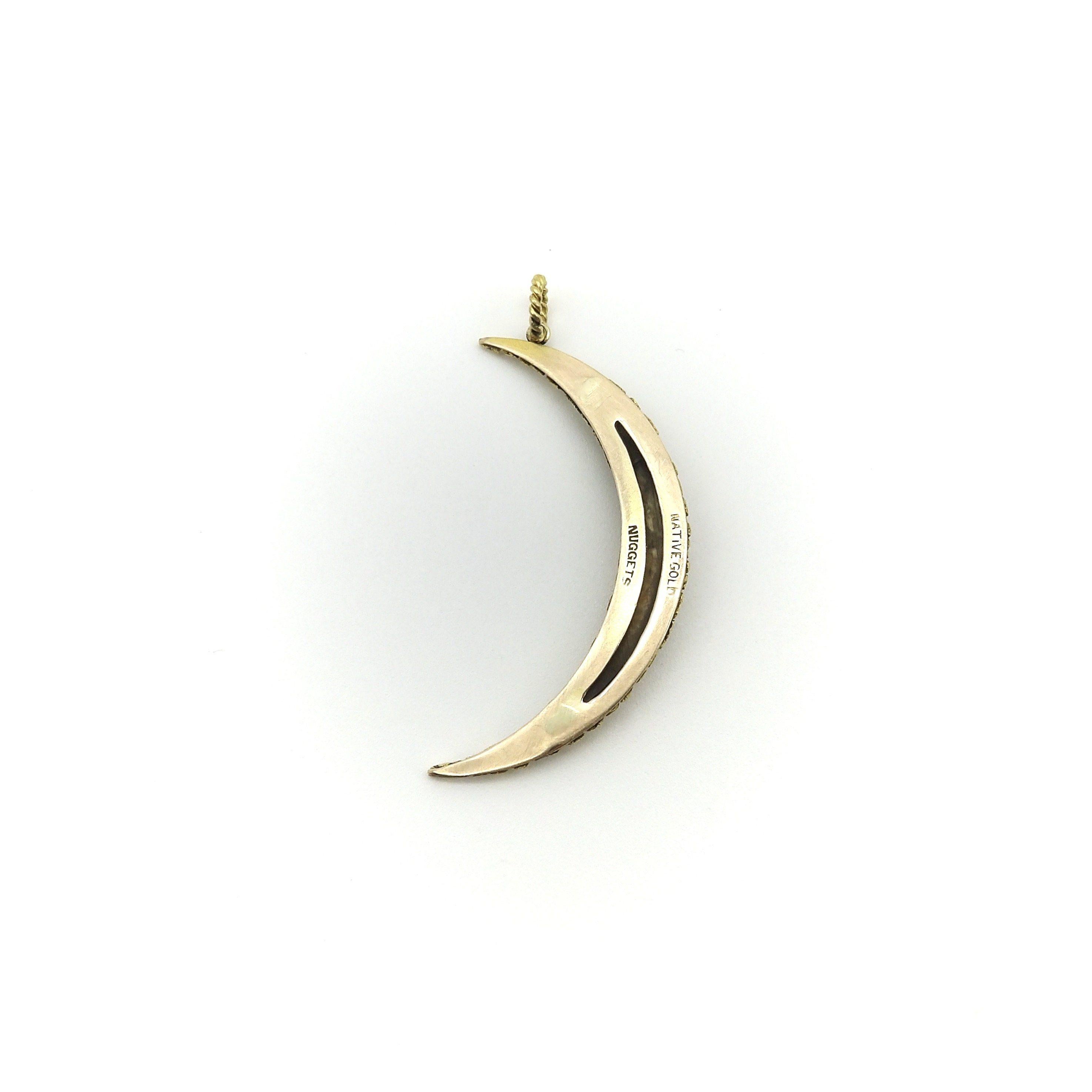 Edwardian 14k Gold and 22k Gold Nugget Crescent Moon Pendant For Sale
