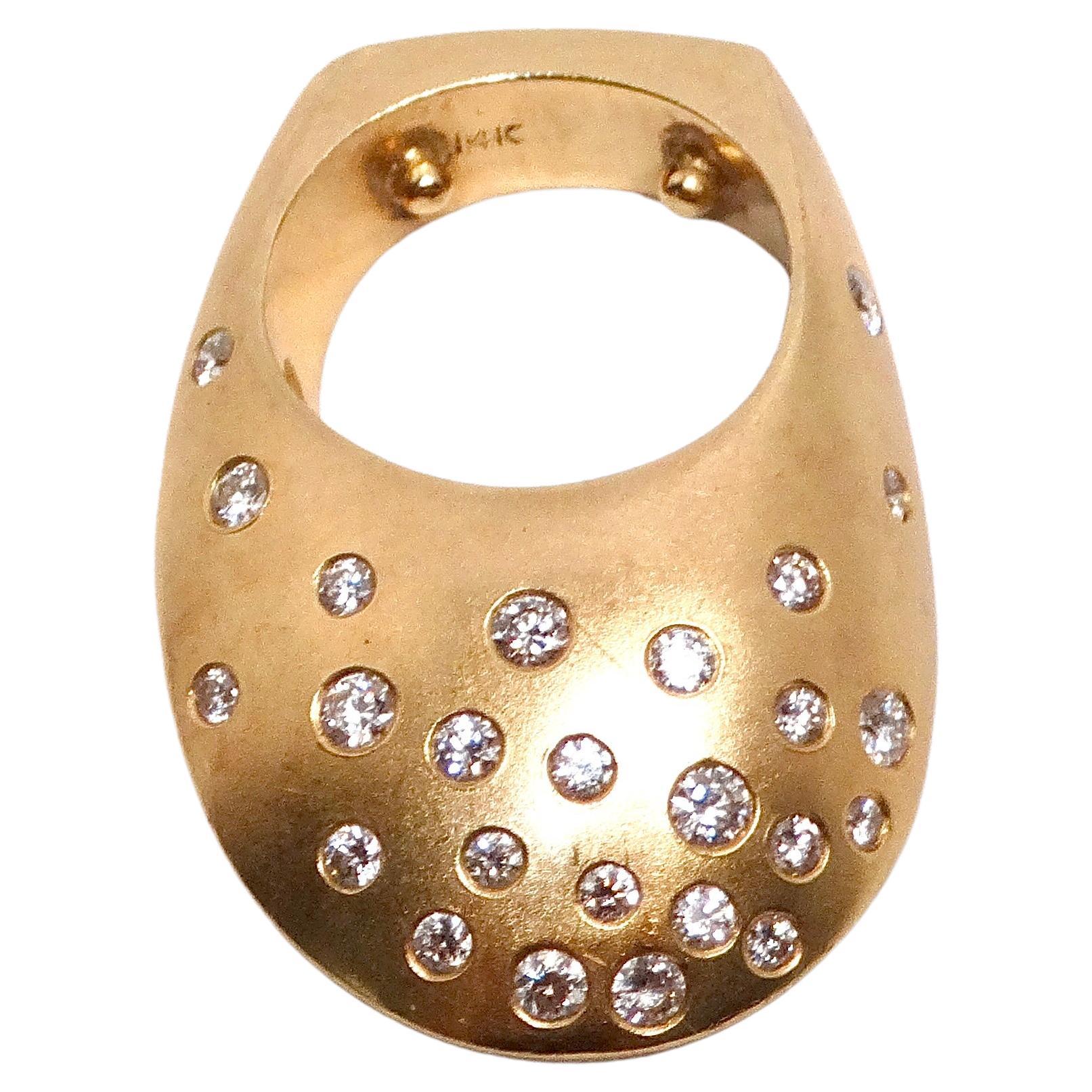 14k Gold und 25 Diamanten Gauthier Jewelry Dome Ring CIRCA 1980s im Angebot
