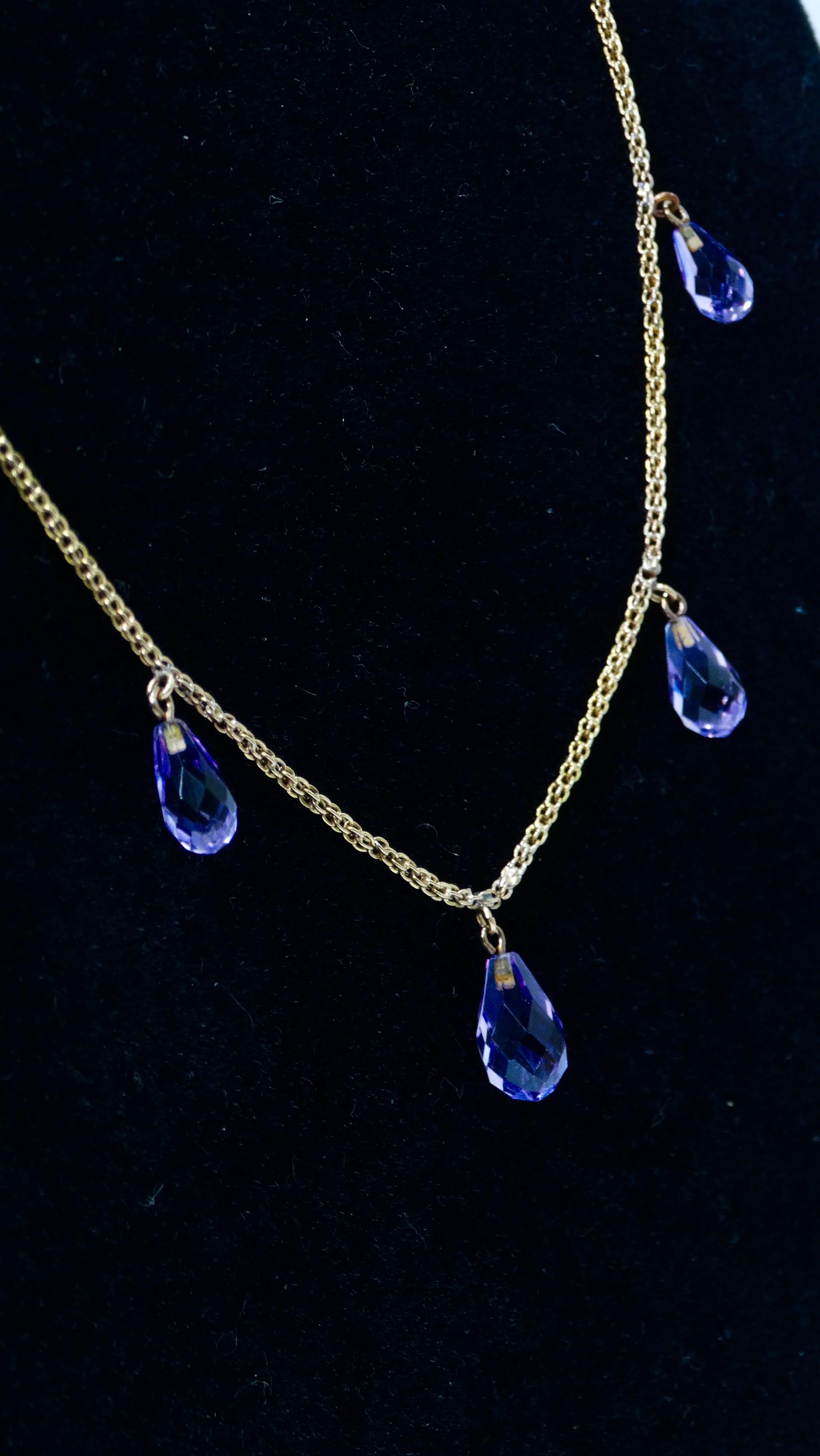 14k Gold and Amethyst Teardrop Necklace In Excellent Condition For Sale In Scottsdale, AZ