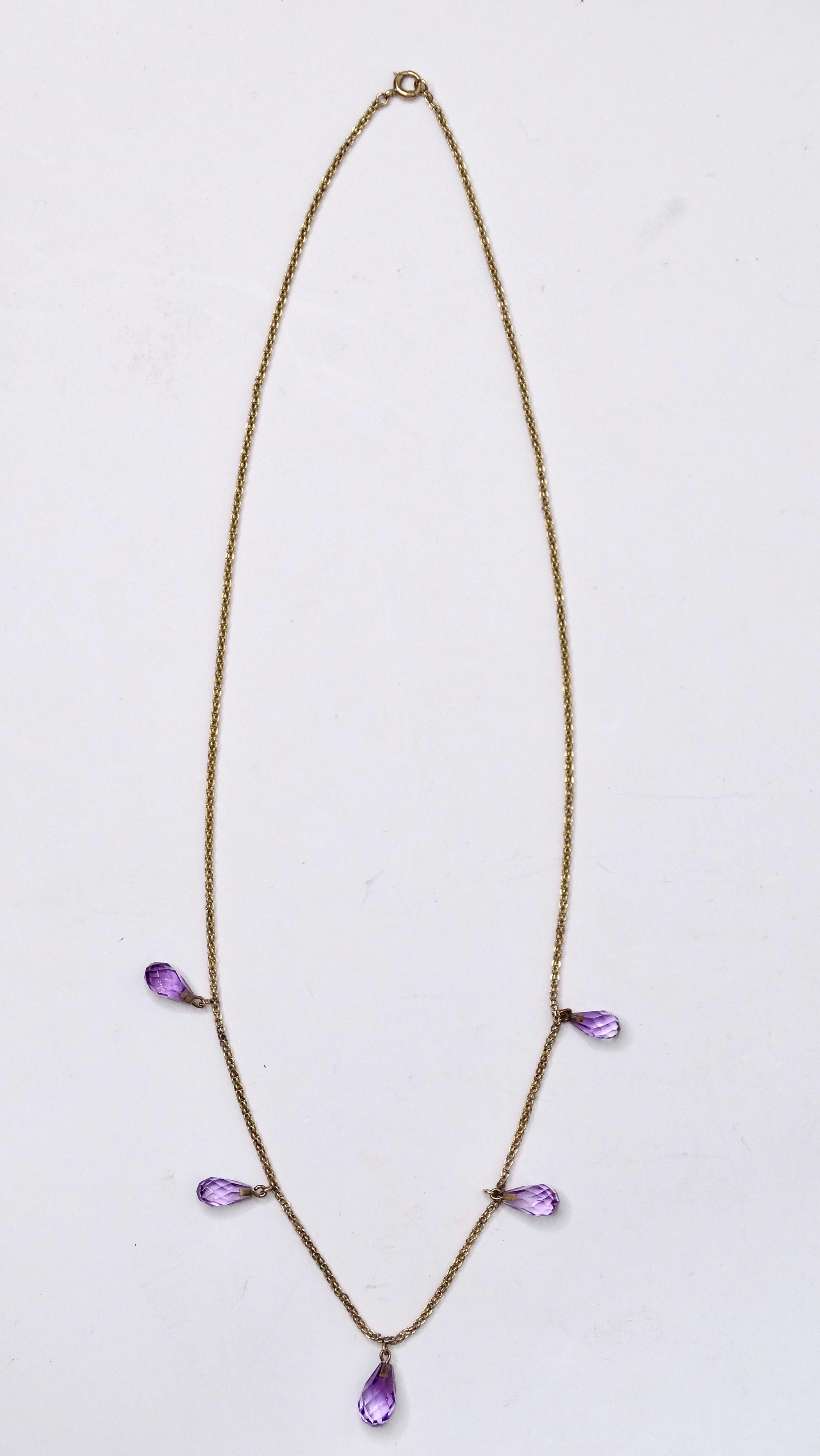 14k Gold and Amethyst Teardrop Necklace For Sale 1