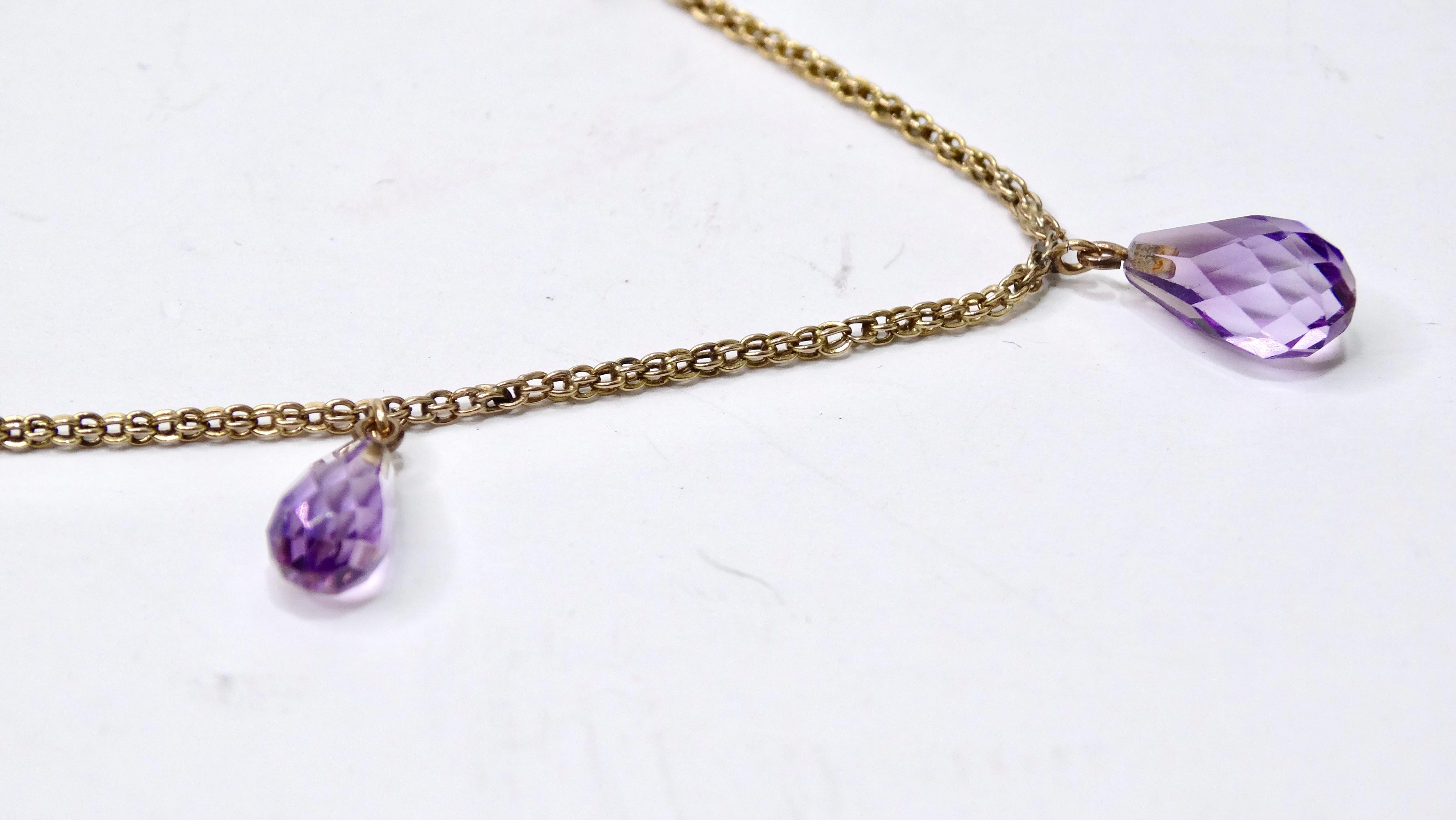 14k Gold and Amethyst Teardrop Necklace For Sale 2