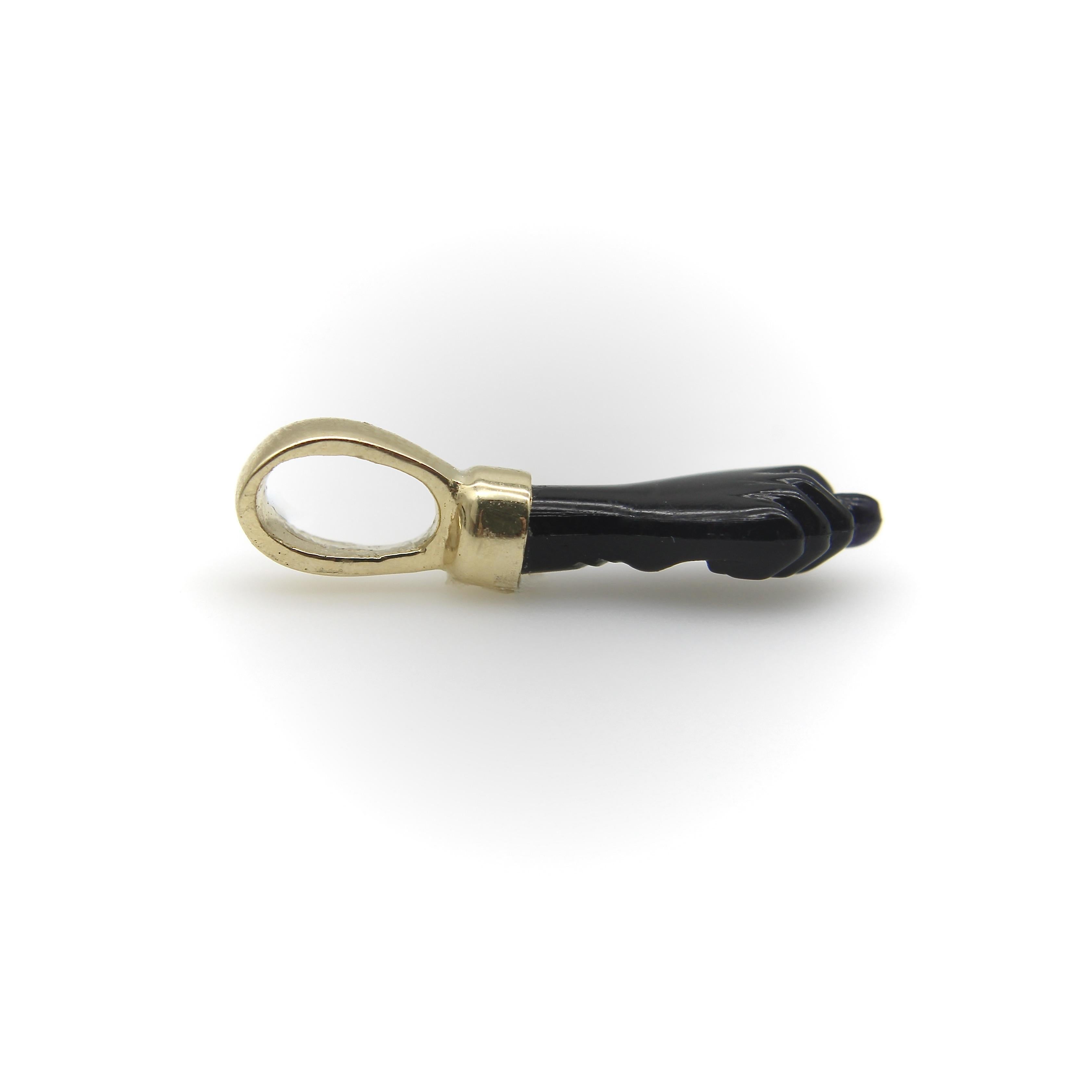 Modern 14K Gold and Black Glass Figa Pendant
