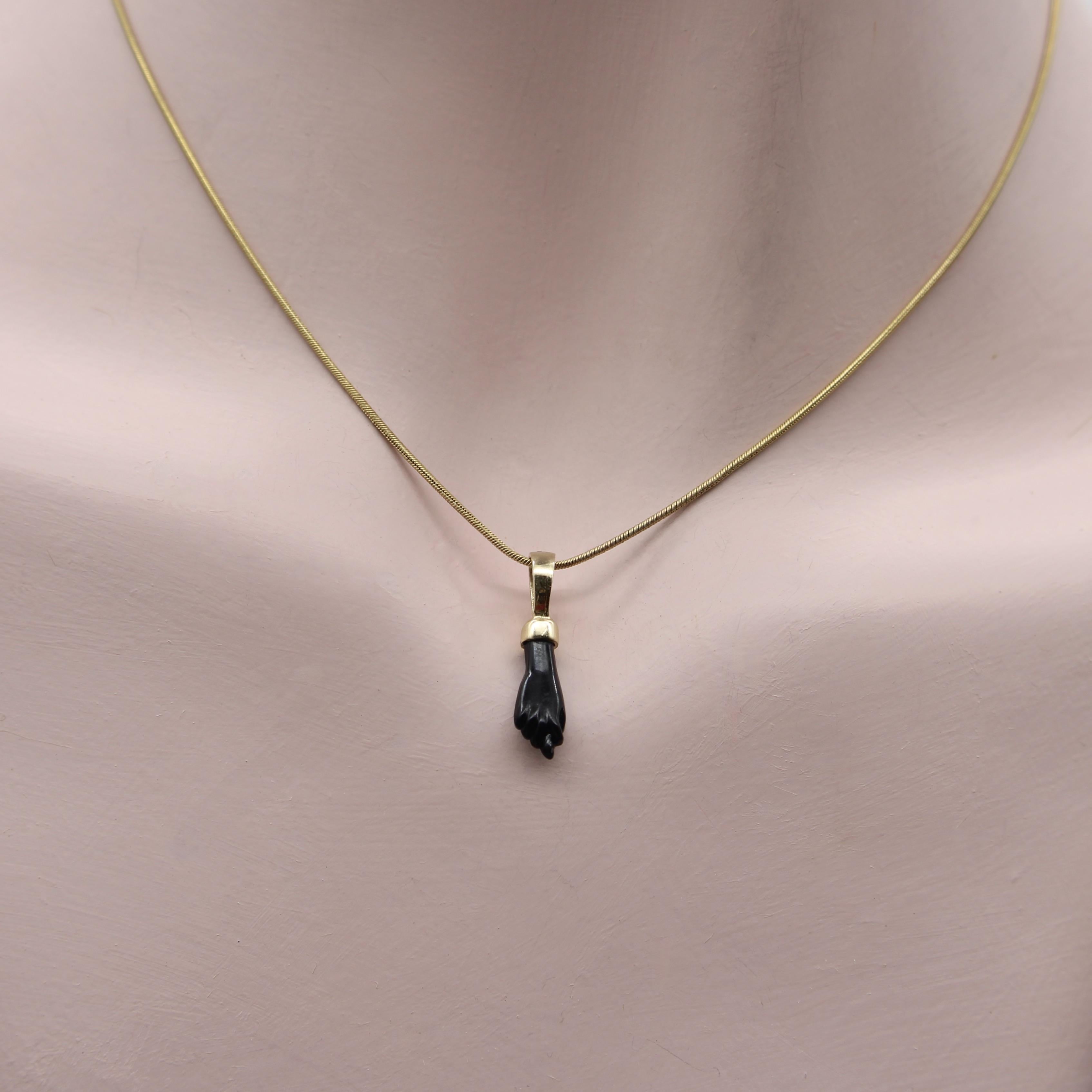 14K Gold and Black Glass Figa Pendant 1