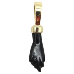 Vintage 14K Gold and Black Glass Figa Pendant