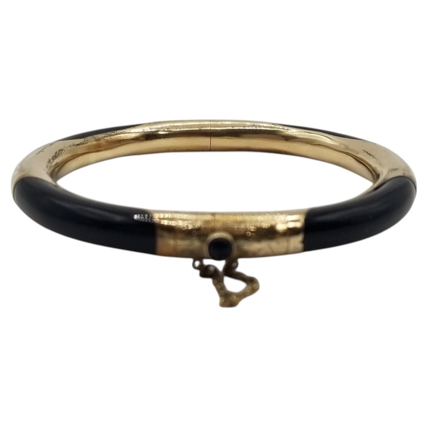 14k Gold and Black Onyx Bangle Bracelet