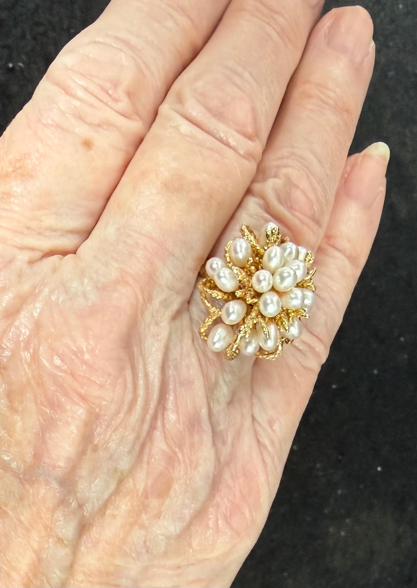 da uomo o donna Anello in oro 14K e perle a grappolo in vendita