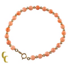 14k Gold and Coral Beads Bracelet with Lobster Clasp, Size 6.75