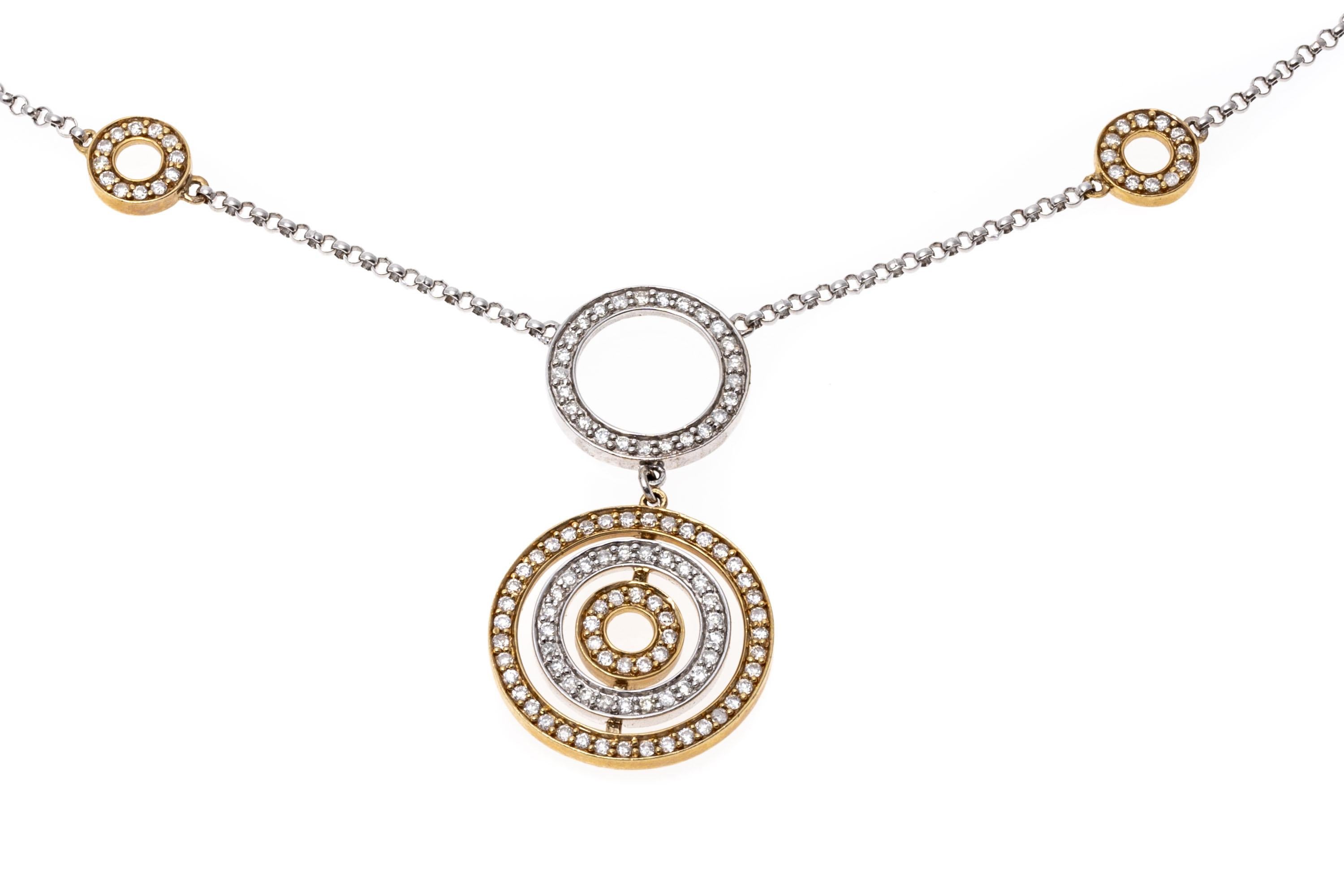 Modern 14K Gold and Diamond Concentric Circle Necklace For Sale