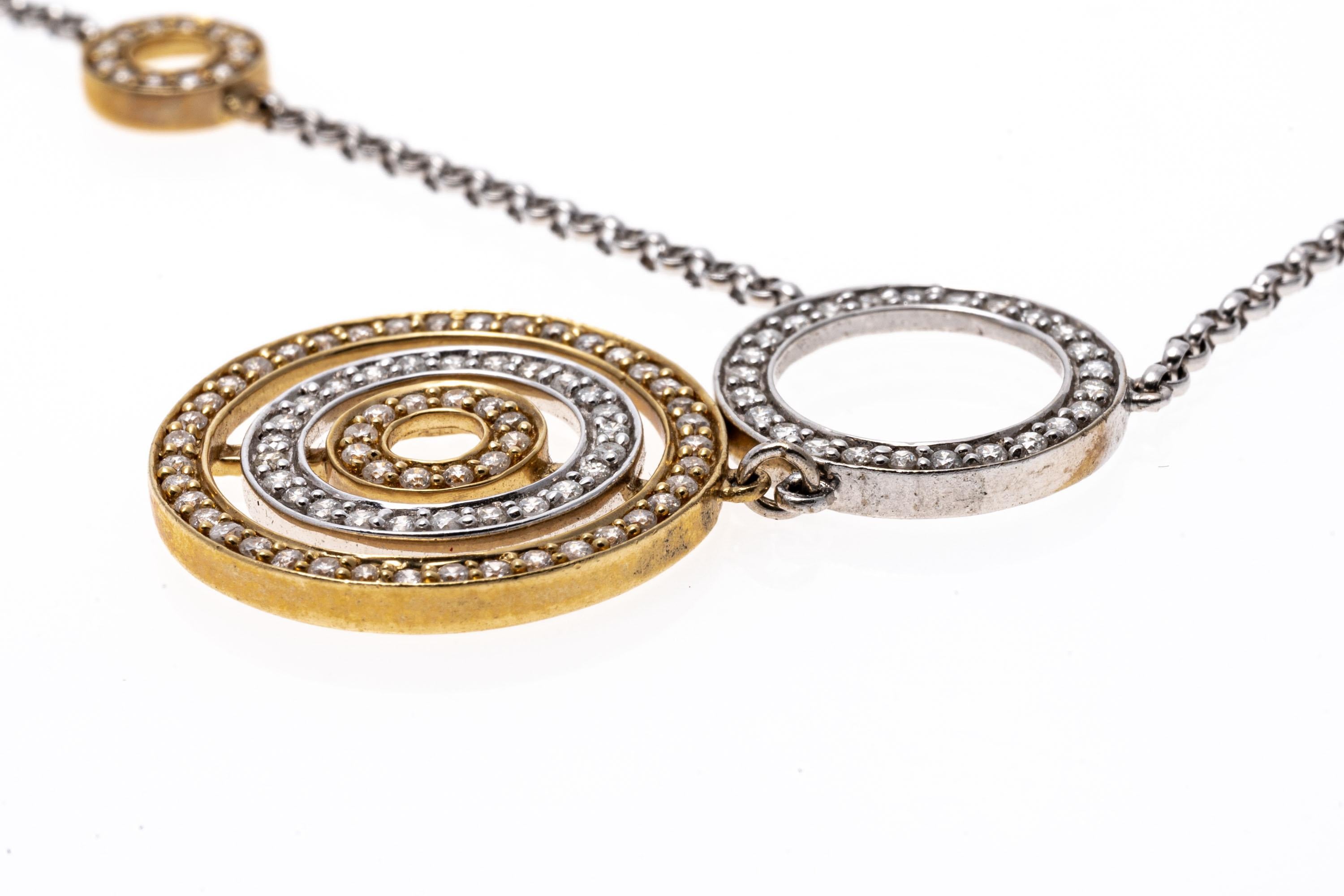Round Cut 14K Gold and Diamond Concentric Circle Necklace For Sale