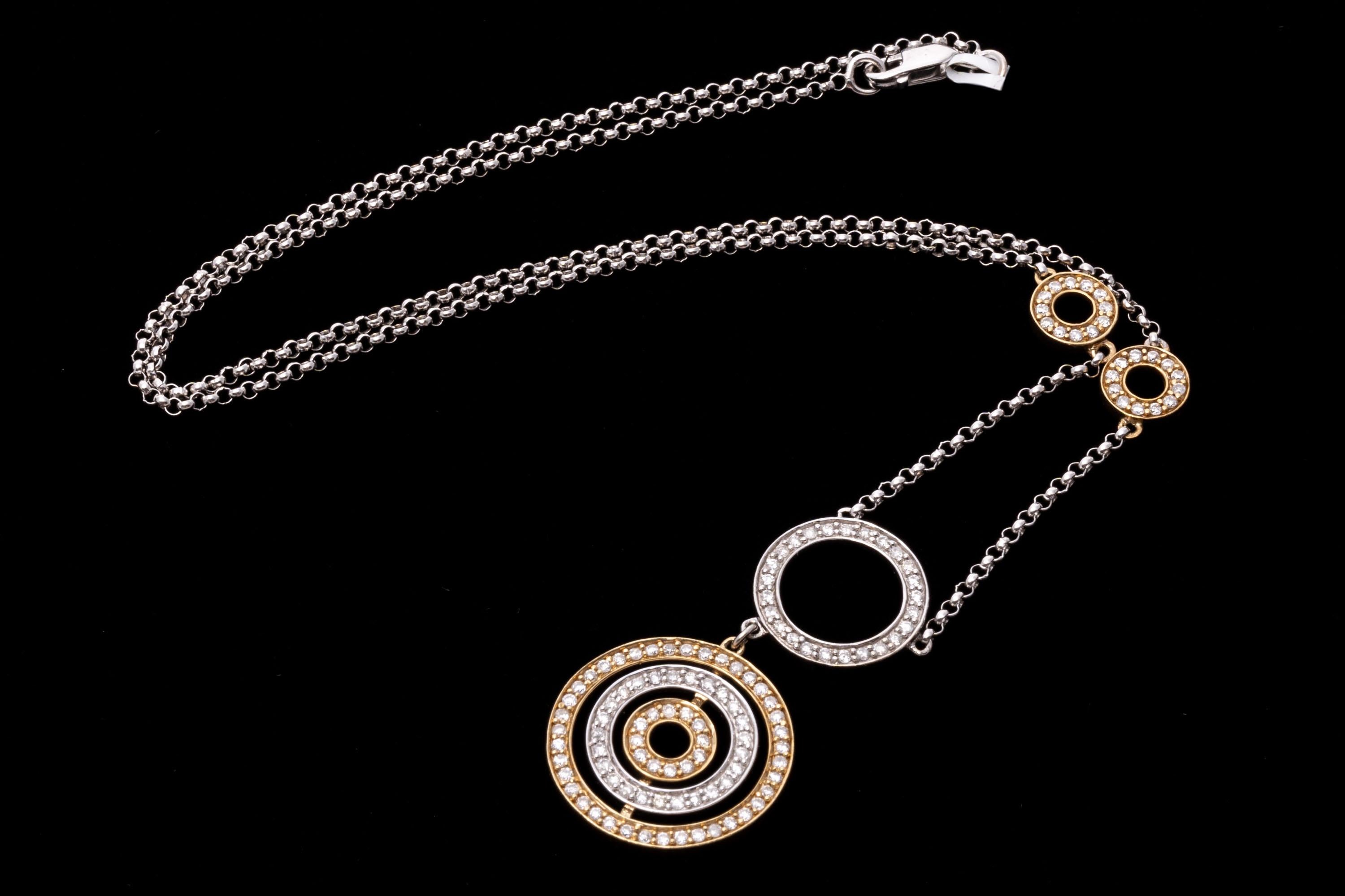 Women's or Men's 14K Gold and Diamond Concentric Circle Necklace For Sale