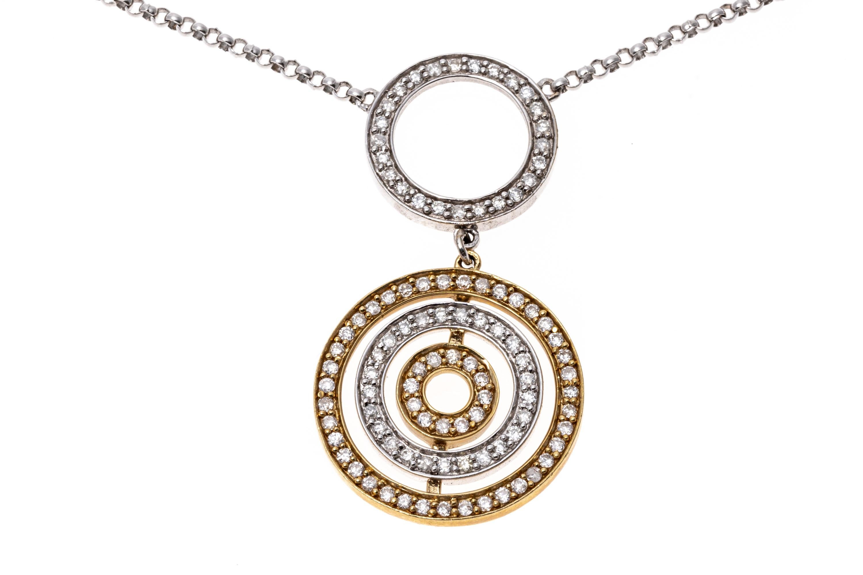 14K Gold and Diamond Concentric Circle Necklace For Sale 2