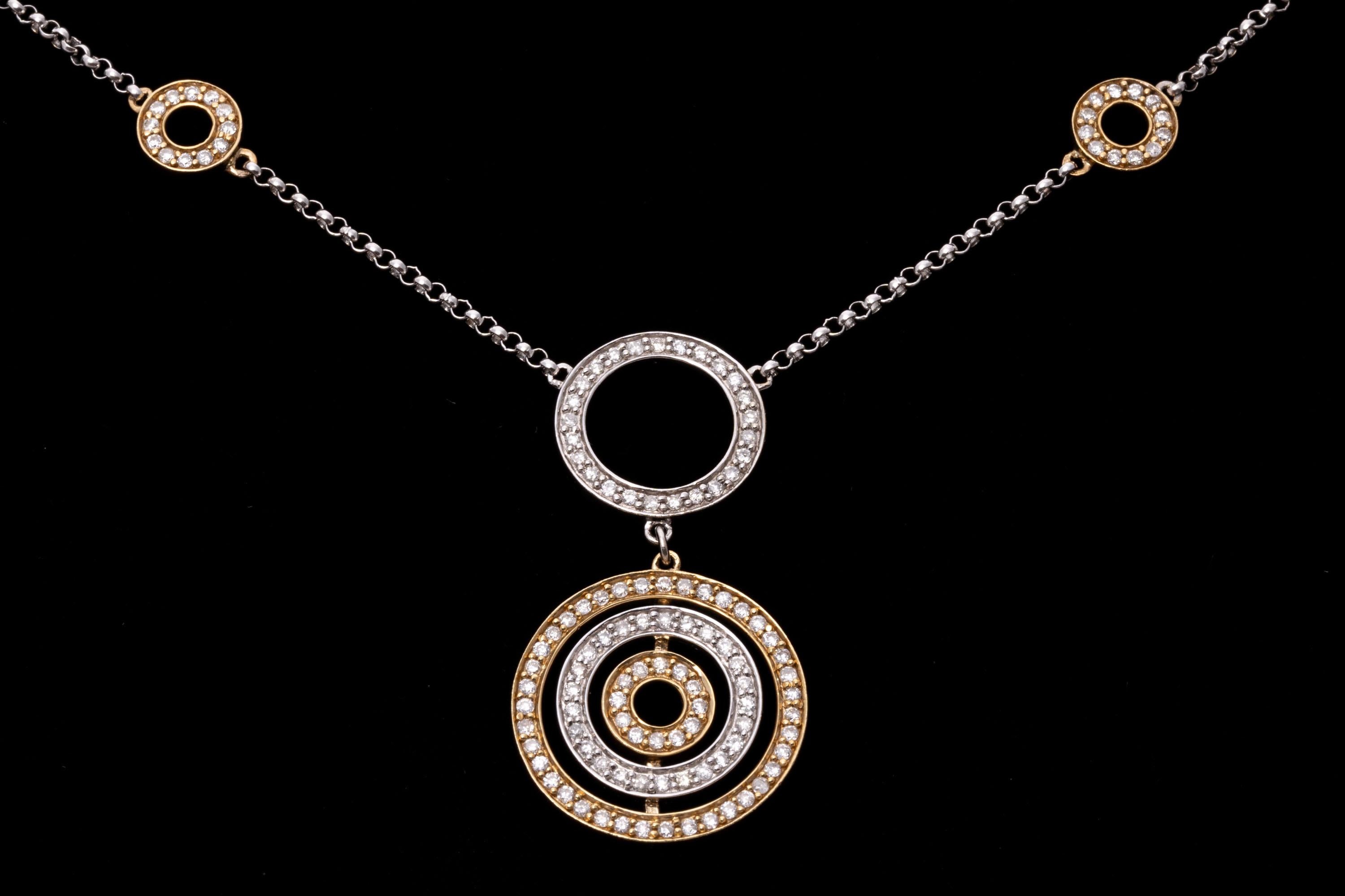 14K Gold and Diamond Concentric Circle Necklace For Sale 3