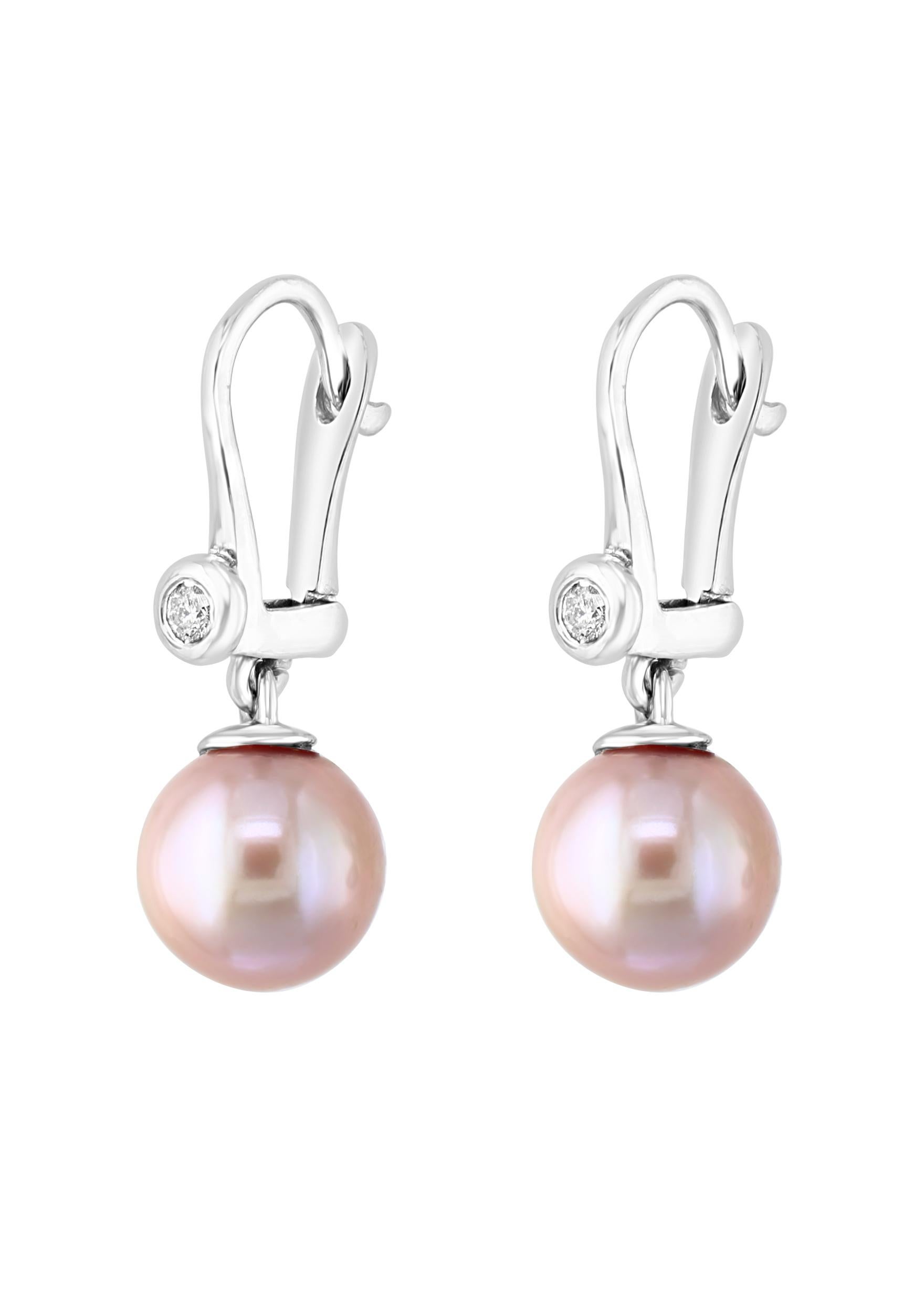pink pearl leverback earrings