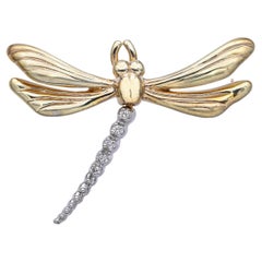 14k Gold and Diamond Dragonfly Brooch Pin
