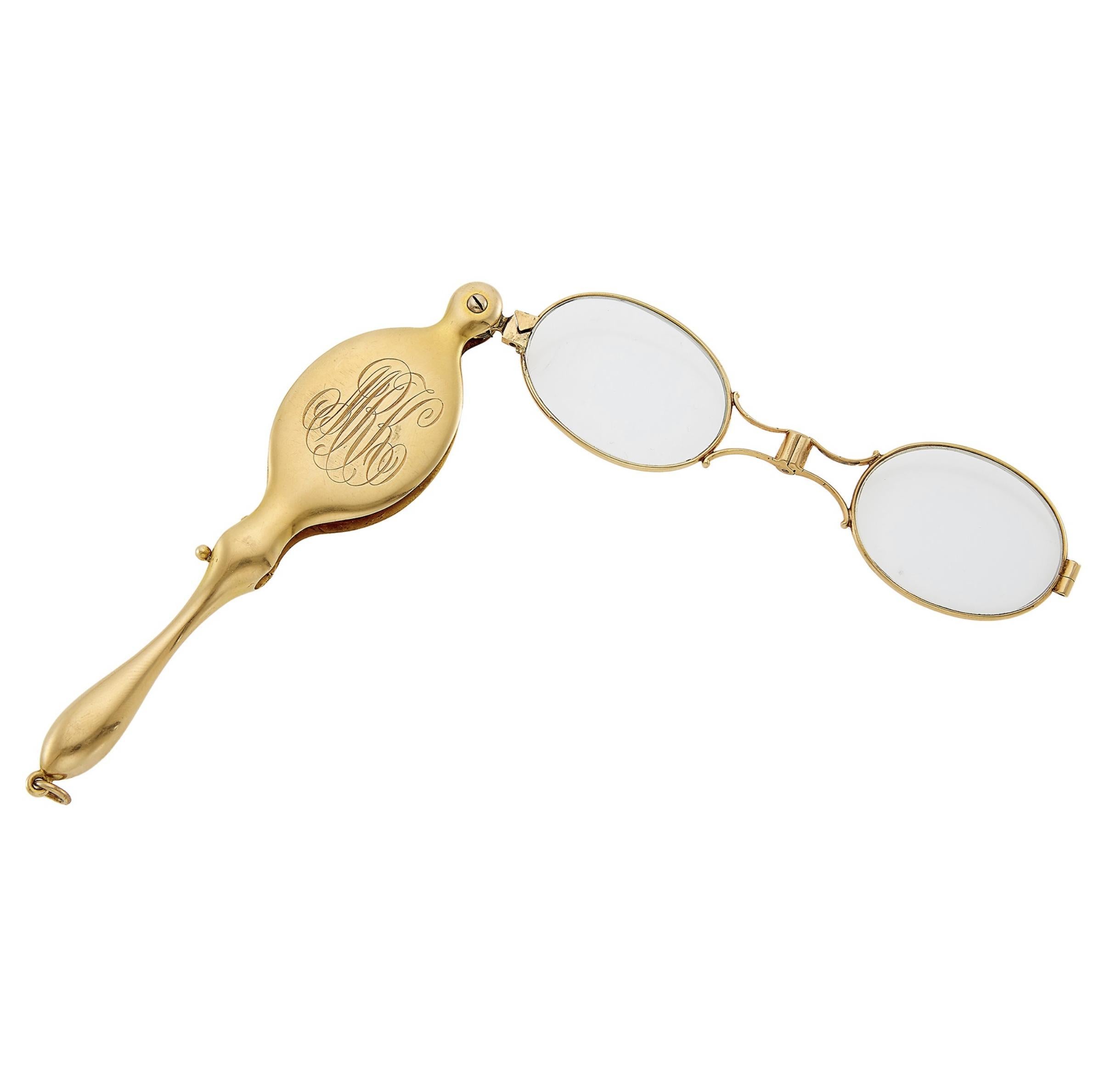 14k Gold und Diamant Lorgnette (Alteuropäischer Brillantschliff) im Angebot
