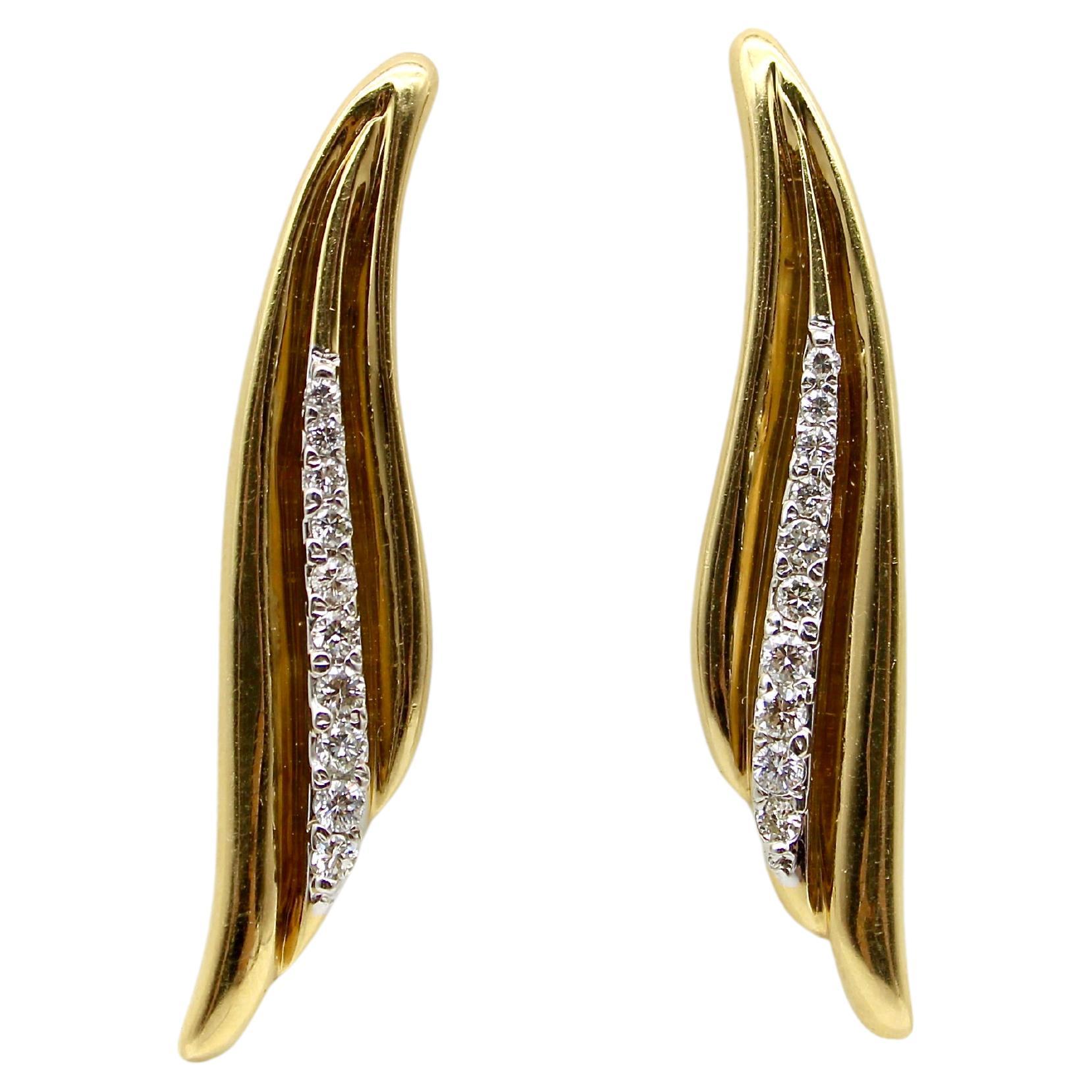 14K Gold and Diamond Wing Shaped Earrings  For Sale