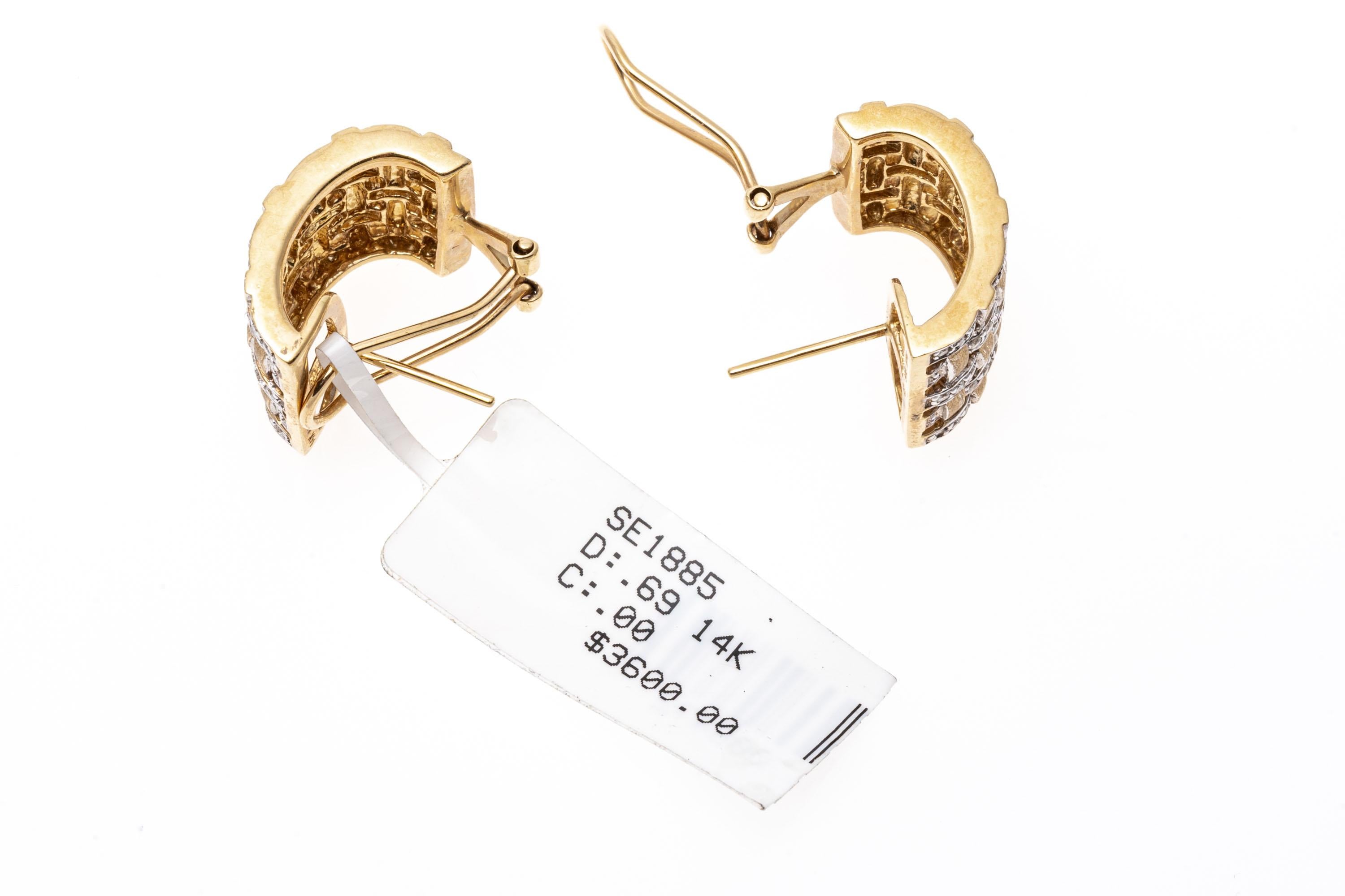 Contemporary 14K Gold And Diamond Woven Design Earrings App. 0.69 TCW For Sale