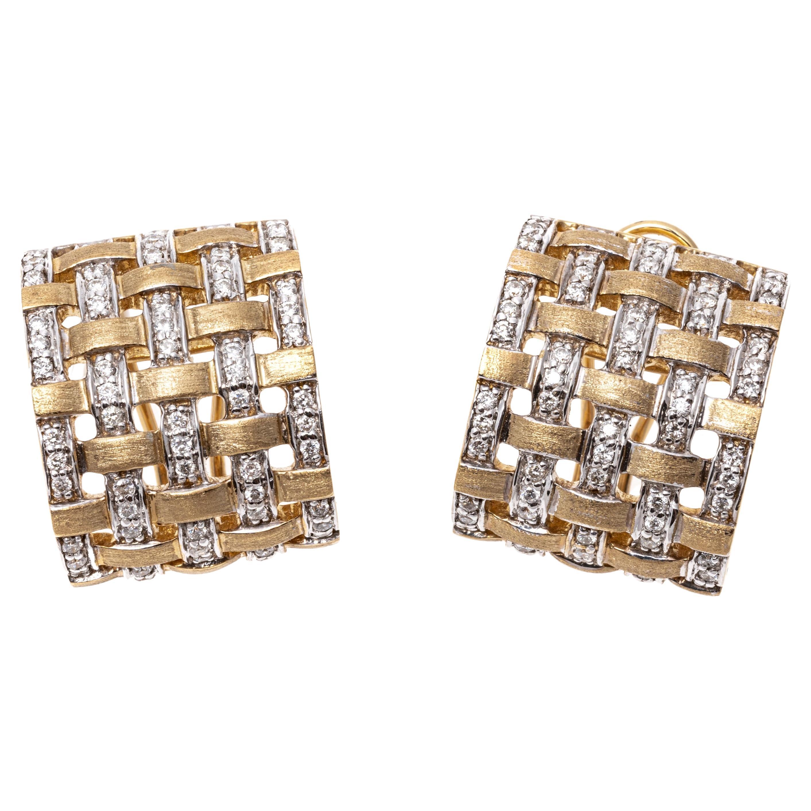 14K Gold And Diamond Woven Design Earrings App. 0.69 TCW For Sale
