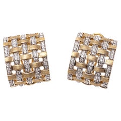 Boucles d'oreilles en or 14 carats avec motif tissé en diamants App. 0,69 TCW