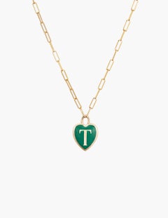 14k Gold and Enamel Heart Initial Pendant