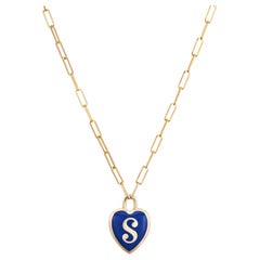 14k Gold and Enamel Heart Initial Pendant