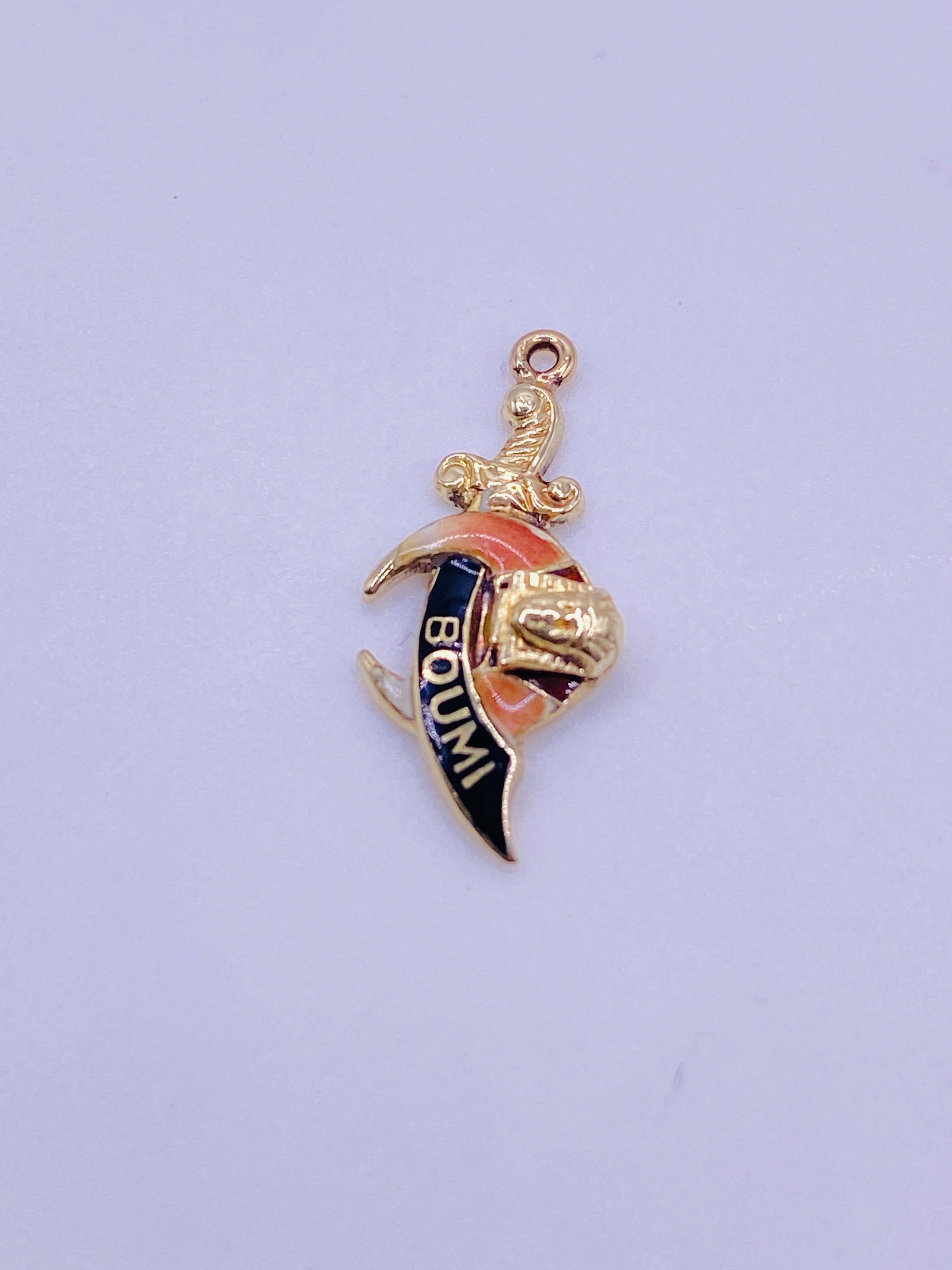 14k yellow gold and enamel Boumi Masonic Charm. Dwt 0.8 