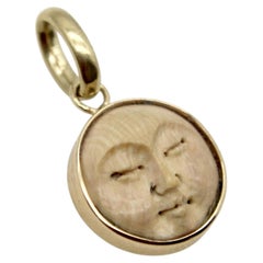 14K Gold and Fossilized Mammoth Tusk Man in the Moon Charm