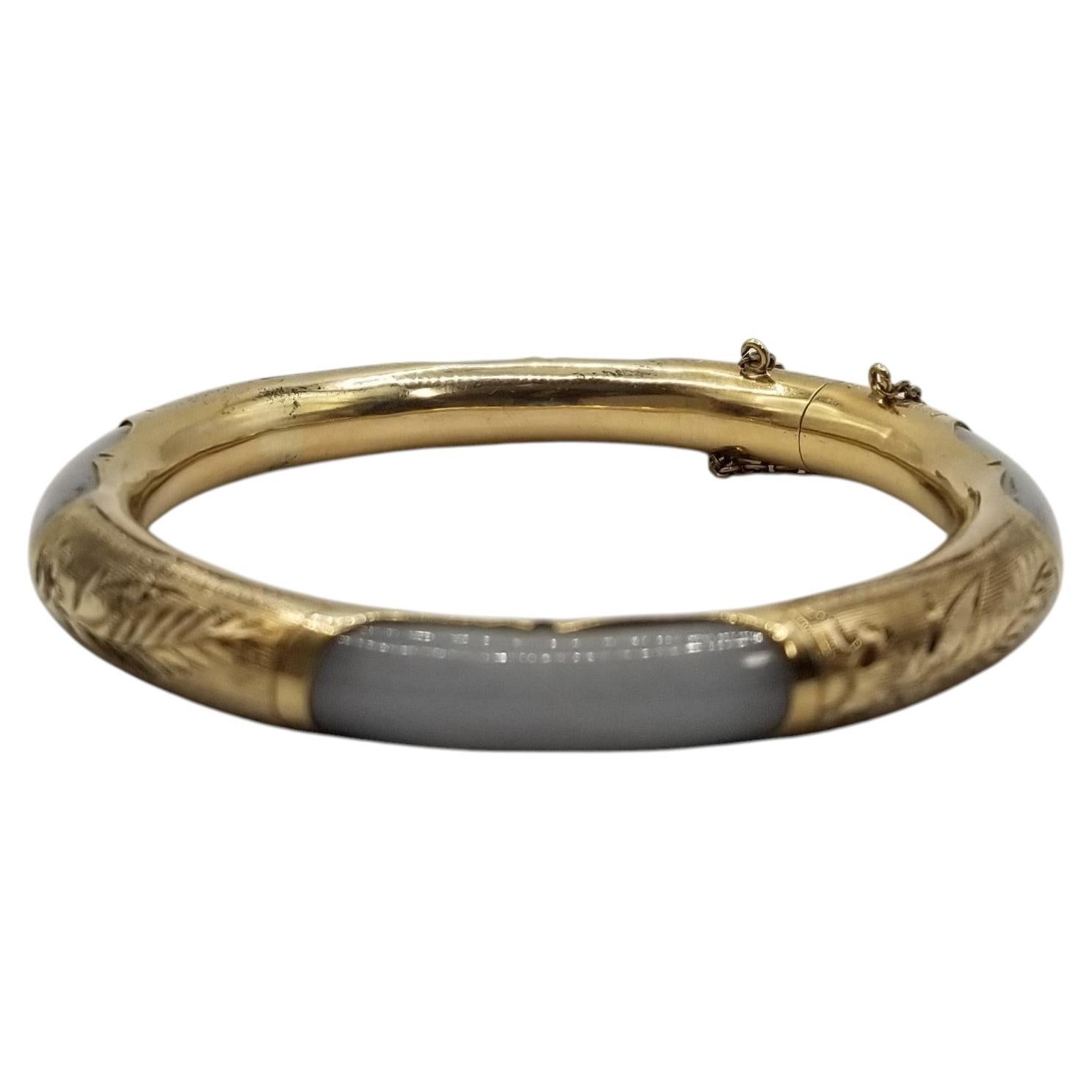 14k Gold and Jade Bangle Bracelet For Sale