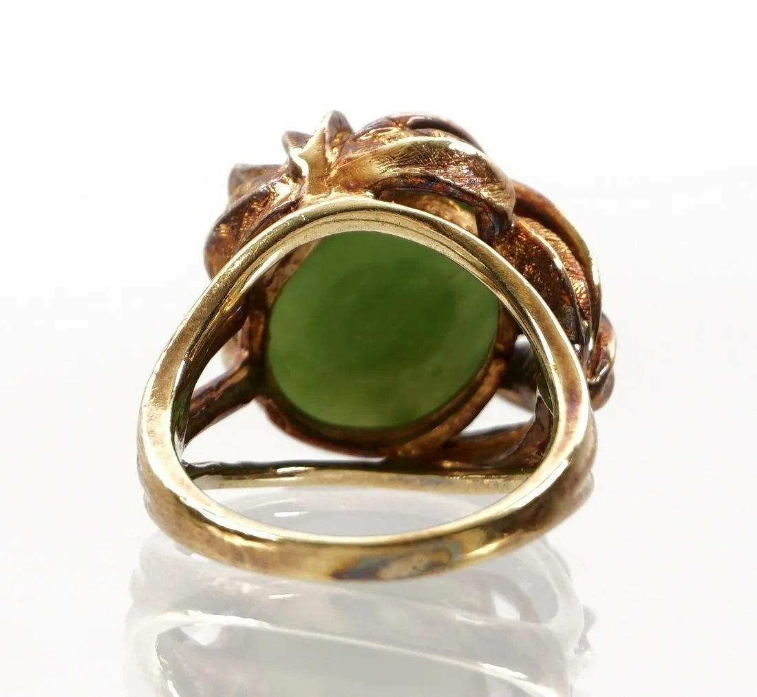 Women's or Men's 14k Gold and Jade Cabochon Floriform Ring For Sale