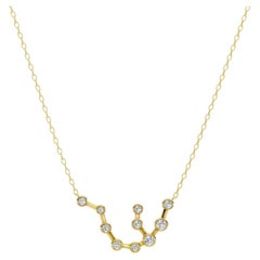 14K Gold and Lab Diamond Aquarius Constellation Zodiac Necklace