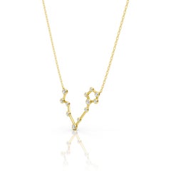 14K Gold and Lab Diamond Pisces Constellation Zodiac Necklace