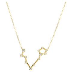 14K Gold and Lab Diamond Pisces Constellation Zodiac Necklace