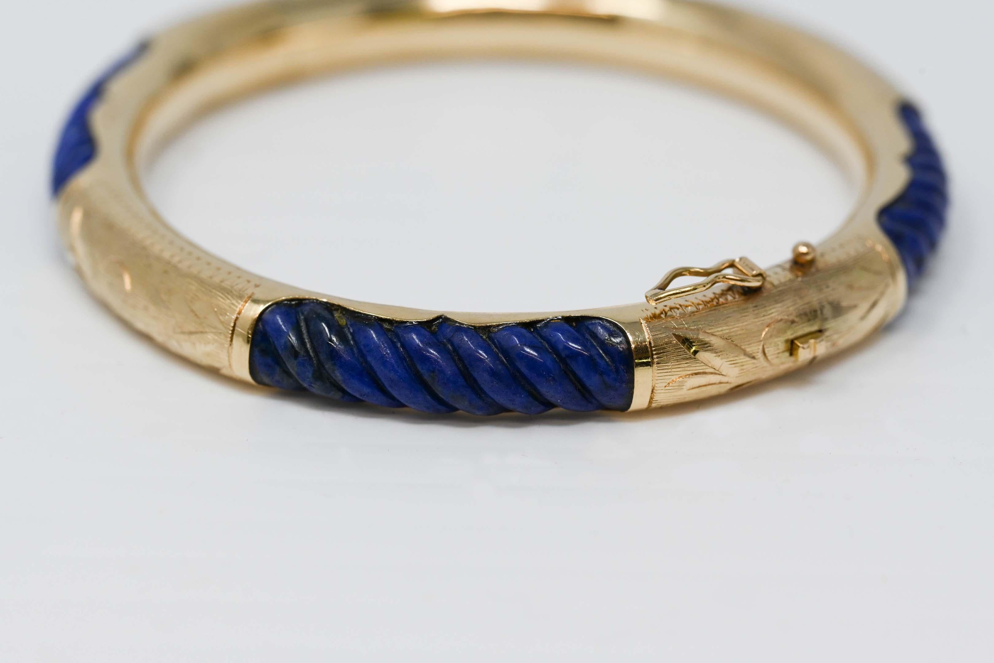 Taille mixte Bracelet jonc en or 14 carats et lapis-lazuli en vente