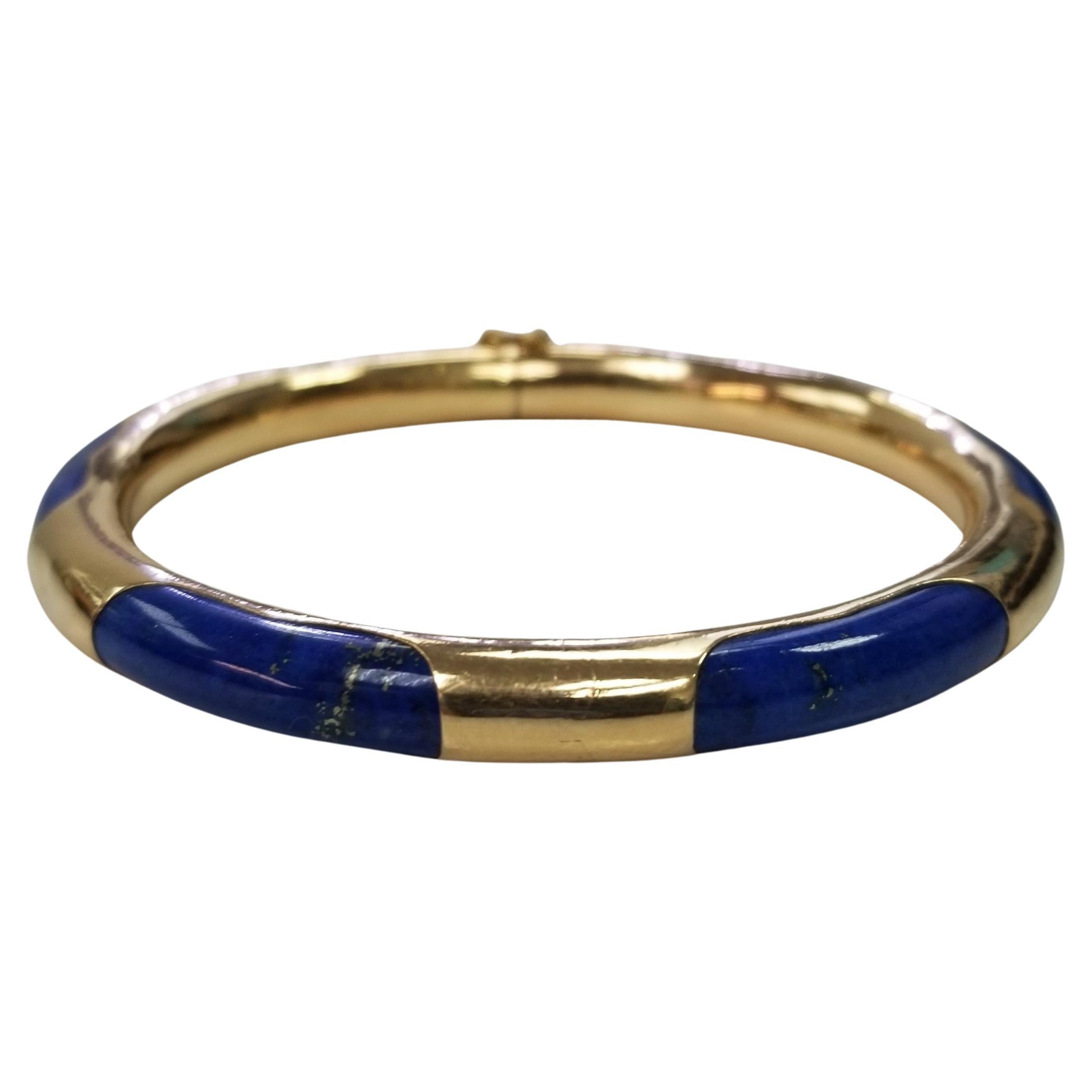 14k Gold and Lapis Lazuli Bangle Bracelet For Sale