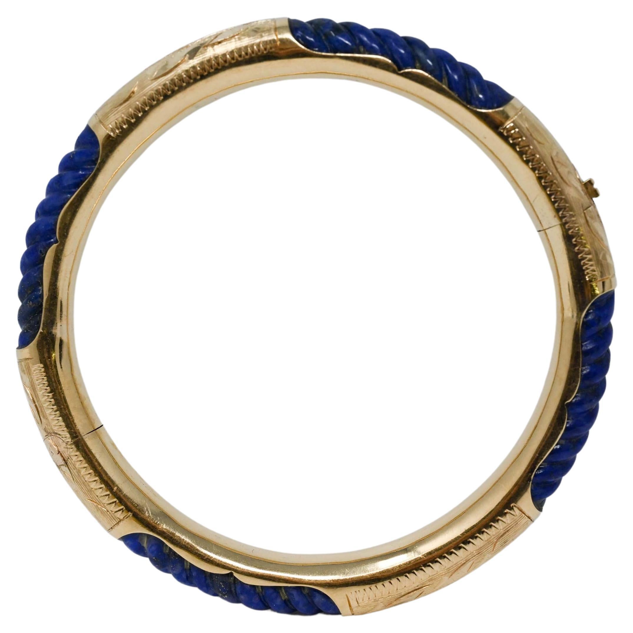 Bracelet jonc en or 14 carats et lapis-lazuli